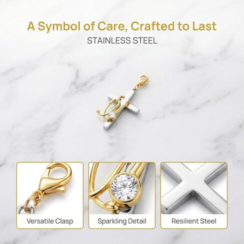 Cross with Stethoscope Badge Charm, Gold Cross ID Holder Nurse Badge Reel Accessory, Badge Buddy Stethoscope Decoration ID Clip Charm for Nurses Doctor Medical Staff - 1 Pcs in Kuwait