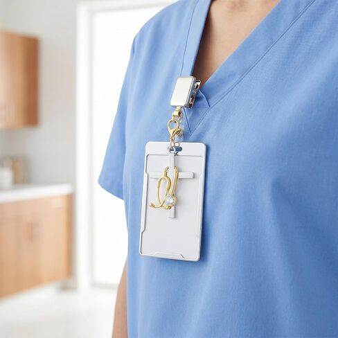 Cross with Stethoscope Badge Charm, Gold Cross ID Holder Nurse Badge Reel Accessory, Badge Buddy Stethoscope Decoration ID Clip Charm for Nurses Doctor Medical Staff - 1 Pcs in Kuwait