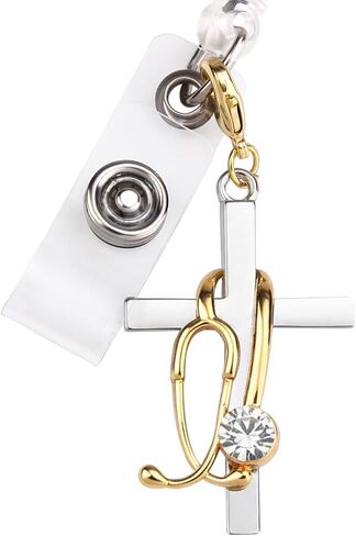 Cross with Stethoscope Badge Charm, Cute Nurse Badge Reel Accessory, ID Clip Charm for Nurses, RN, LPN, Healthcare Field in Kuwait
