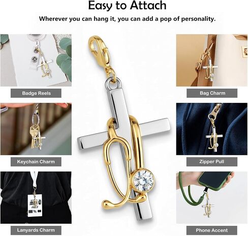 Cross with Stethoscope Badge Charm, Cute Nurse Badge Reel Accessory, ID Clip Charm for Nurses, RN, LPN, Healthcare Field in Kuwait