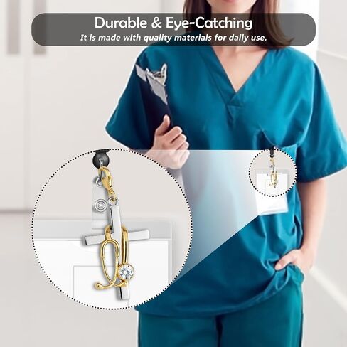 Cross with Stethoscope Badge Charm, Cute Nurse Badge Reel Accessory, ID Clip Charm for Nurses, RN, LPN, Healthcare Field in Kuwait