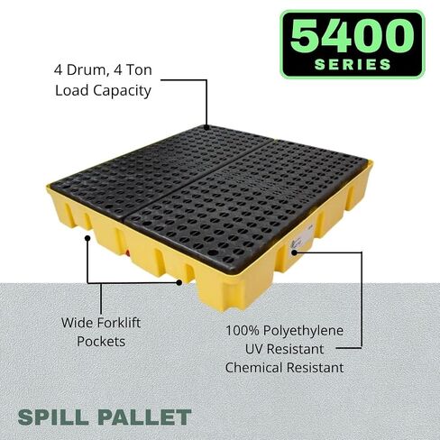منصة ENPAC 4 Drum Spill Pallet مع جيوب رافعة شوكية، 49 بوصة × 49 بوصة × 6.5 بوصة، 8000 رطل. سعة الحمولة، 66 جالون، قابلة للرافعة الشوكية، متوافقة مع EPA/OSHA، صنع في الولايات المتحدة الأمريكية in Saudi Arabia