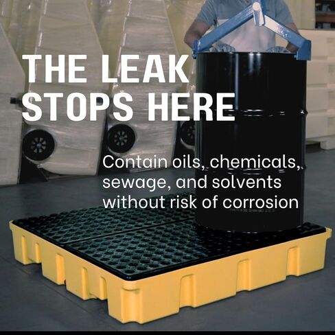 منصة ENPAC 4 Drum Spill Pallet مع جيوب رافعة شوكية، 49 بوصة × 49 بوصة × 6.5 بوصة، 8000 رطل. سعة الحمولة، 66 جالون، قابلة للرافعة الشوكية، متوافقة مع EPA/OSHA، صنع في الولايات المتحدة الأمريكية in Saudi Arabia