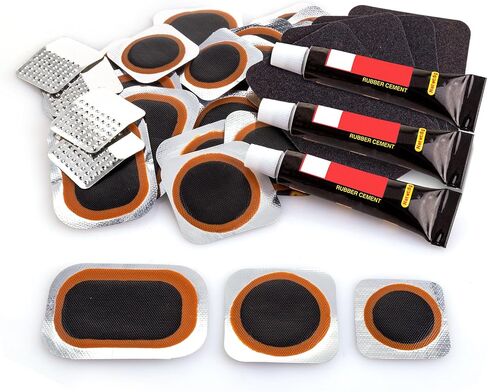 Bike Tire Repair Kits - Bycicle Inner Tube Puncture Patch Kit with 24PCS Vulcanizing Patches,Sandpaper,Metal Rasp,Portable Storage Box for Cycling, Motorcycle, BMX, ATVs, Inflatable Rubber in Kuwait