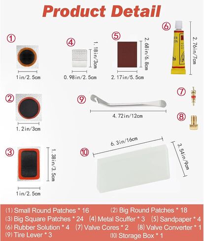 Bike Tire & Inner Tube Repair Kit, 58 PCS Patch Kit with 4 Glues, 3 Metal Tire Levers, Valve Cores, Presta to Schrader Converter – Puncture Repair for Mountain Bike, Road Bike, E-Bike, Motorcycle in Kuwait