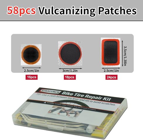 Bike Tire & Inner Tube Repair Kit, 58 PCS Patch Kit with 4 Glues, 3 Metal Tire Levers, Valve Cores, Presta to Schrader Converter – Puncture Repair for Mountain Bike, Road Bike, E-Bike, Motorcycle in Kuwait