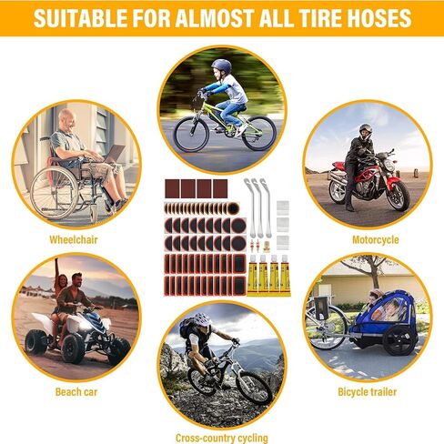 Bike Tire & Inner Tube Repair Kit, 58 PCS Patch Kit with 4 Glues, 3 Metal Tire Levers, Valve Cores, Presta to Schrader Converter – Puncture Repair for Mountain Bike, Road Bike, E-Bike, Motorcycle in Kuwait