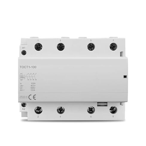 TOCT1-100 4 Pole Modular Contactor, 100A, 230V AC, 50/60Hz, DIN Rail Mount, 4 Normally Open Contacts, CE Certified (4NO) in Kuwait
