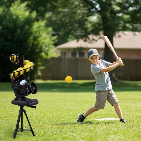 Upgraded Electronic Baseball Pitching Machine for Youth- Adjustable Angles & Speeds, AC/Battery Powered, 8 Practice Balls - Ideal for Batting & Fielding Training in Kuwait
