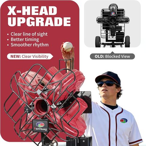 Furlihong 767BH 4-Wheel Baseball Pitching Machine for Professionals – Up to 112 MPH, X-Design, Adjustable Angles for Youth League, High School, College, Travel Teams Training in Saudi Arabia