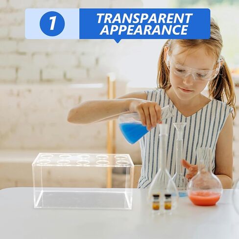 Test Tube Vial Holder Rack with 10 Slots Acrylic Material Stable Structure Space-Saving Design for 50ml Bottles Suitable for Laboratory Settings in Kuwait