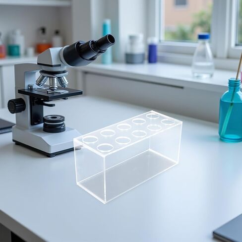 Test Tube Vial Holder Rack with 10 Slots Acrylic Material Stable Structure Space-Saving Design for 50ml Bottles Suitable for Laboratory Settings in Kuwait