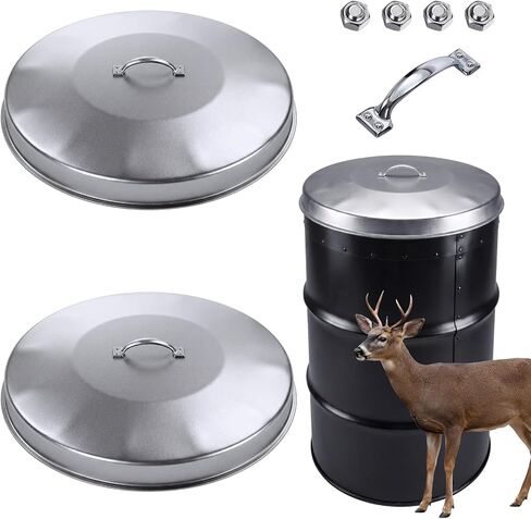 2 Pack White 55 Gallon Drum Lid with Handle Feeder Part Steel 3 Deep Heavyweight 9 lb Heavy Duty Waterproof Dustproof for Deer Turkey Feeder Fit Most 55 Gallon Rain Barrel in Kuwait