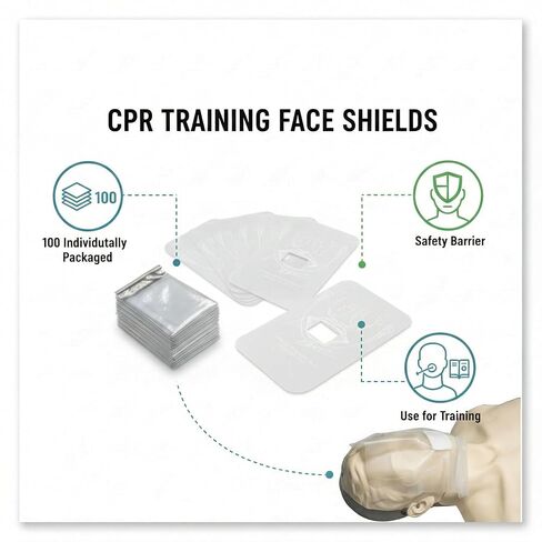 CPR Face Shield Masks – 100 Pack Individually Wrapped Rescue CPR Training Shields with One-Way Valve, Disposable Breathing Barrier for Emergency Kits, First Aid, AED, EMT & Lifeguard Classes in Kuwait