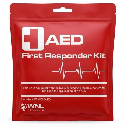 WNL Products FAK5000AED AED First Responder Kit - CPR Rescue Mask with One-Way Valve, Shears, Prep Razor, Gauze Pads, Gloves, Cleansing Wipes and Disposal Bag | Kit to prep a patient for CPR and AED use, latex-free, compact grab-and-go pouch, heavy duty s in Kuwait
