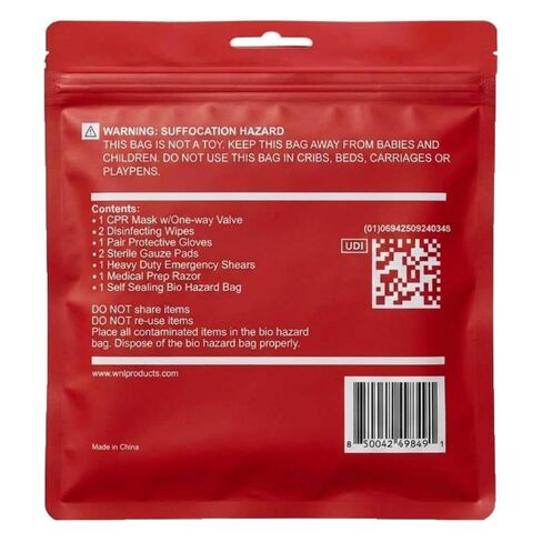 WNL Products FAK5000AED AED First Responder Kit - CPR Rescue Mask with One-Way Valve, Shears, Prep Razor, Gauze Pads, Gloves, Cleansing Wipes and Disposal Bag | Kit to prep a patient for CPR and AED use, latex-free, compact grab-and-go pouch, heavy duty s in Kuwait