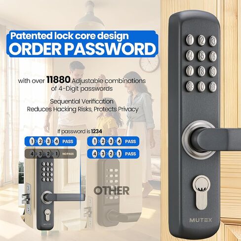 قفل باب ميكانيكي MUTEX MX230GD - مدخل لوحة مفاتيح مزدوج الجانب مكون من 4 أرقام وتجاوز مفتاح ميكانيكي، مقاوم للماء والحرارة/الحريق، ميكانيكي 100%، جيد للداخل والخارج (إصدار جديد 2026) in Kuwait