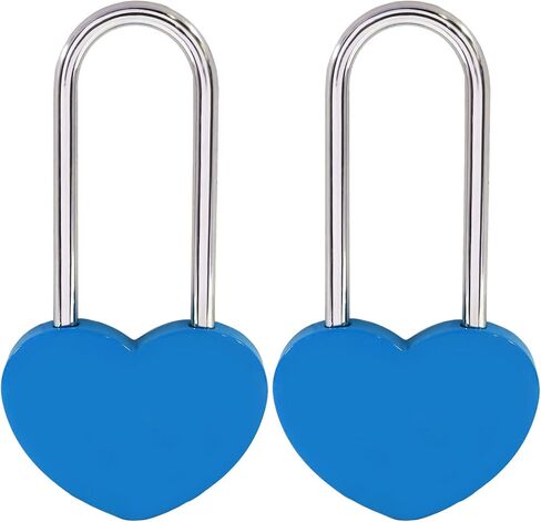 BokWin 2 Pack 3.5 Inch 50mm Love Lock Heart Padlock Blue Heart Shape Wish Lock for Couples Romantic Wedding Valentine's Day Anniversary Travel Bridge Gift No Key Needed in Kuwait