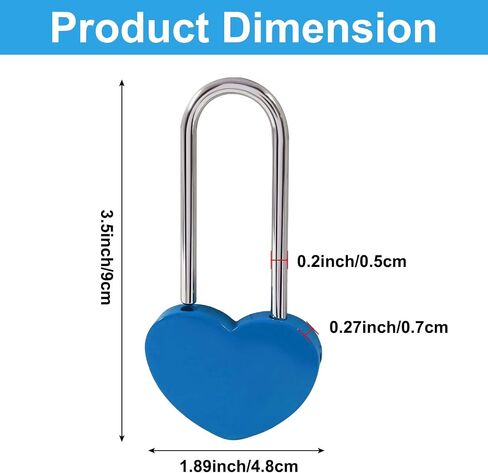 BokWin 2 Pack 3.5 Inch 50mm Love Lock Heart Padlock Blue Heart Shape Wish Lock for Couples Romantic Wedding Valentine's Day Anniversary Travel Bridge Gift No Key Needed in Kuwait