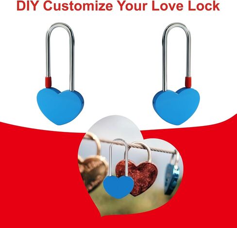 BokWin 2 Pack 3.5 Inch 50mm Love Lock Heart Padlock Blue Heart Shape Wish Lock for Couples Romantic Wedding Valentine's Day Anniversary Travel Bridge Gift No Key Needed in Kuwait