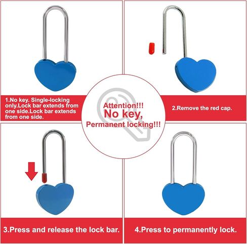 BokWin 2 Pack 3.5 Inch 50mm Love Lock Heart Padlock Blue Heart Shape Wish Lock for Couples Romantic Wedding Valentine's Day Anniversary Travel Bridge Gift No Key Needed in Kuwait