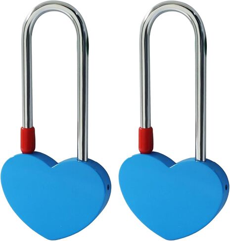 BokWin 2 Pack 3.5 Inch 50mm Love Lock Heart Padlock Blue Heart Shape Wish Lock for Couples Romantic Wedding Valentine's Day Anniversary Travel Bridge Gift No Key Needed in Kuwait