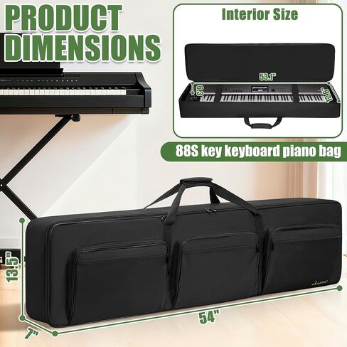 88 key Keyboard Case (Size:54"x7"x13.5"), Keyboard Gig Bag Case with Adjustable Straps and 6-Pocket for Keyboard Accessaries, 88 key Electric Piano Keyboard Gig Bag in Kuwait