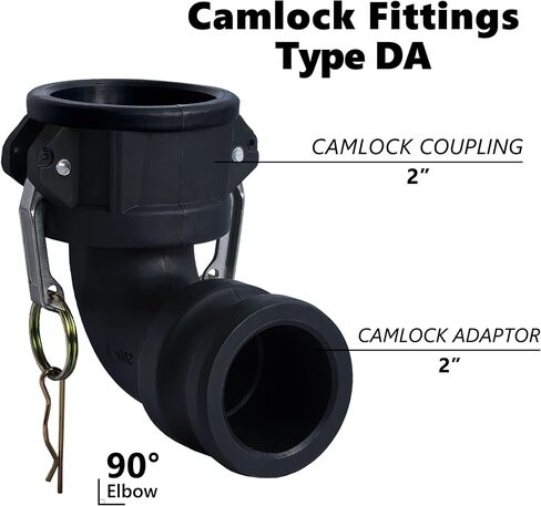 تركيبات Camlock من النوع DA 2 بوصة Camlock أنثى × 2 بوصة Camlock ذكر، كوع 90 درجة، تركيبات خرطوم الكامة والأخدود، طقم تركيب خرطوم الكامة والأخدود من البولي بروبيلين، وصلات خرطوم قفل الكامة in Kuwait