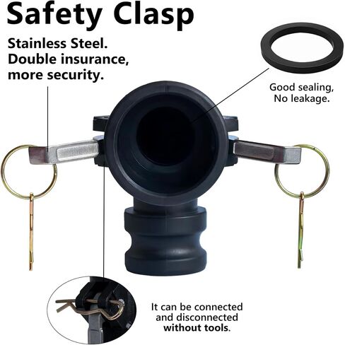 تركيبات Camlock من النوع DA 2 بوصة Camlock أنثى × 2 بوصة Camlock ذكر، كوع 90 درجة، تركيبات خرطوم الكامة والأخدود، طقم تركيب خرطوم الكامة والأخدود من البولي بروبيلين، وصلات خرطوم قفل الكامة in Kuwait