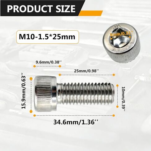 20 PCS M10-1.5 x 25mm Socket Head Cap Screws, 304 Stainless Steel (A2-70), Hexagonal Socket Head, Fully Threaded, Multi-Scene Application (20) in Kuwait