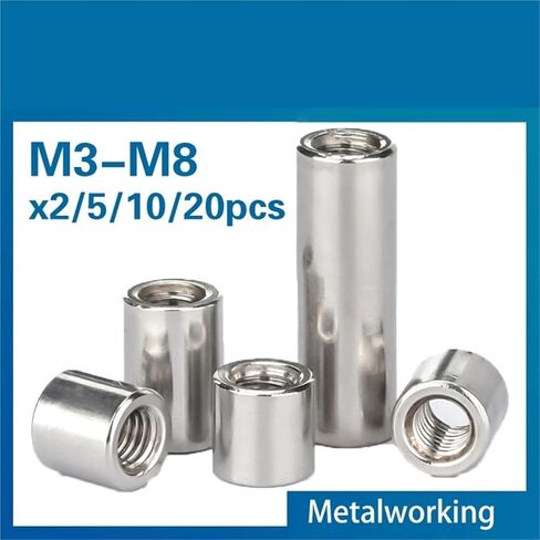 M3 M4 M5 M6 M8 M10 ~ M16 304 الفولاذ المقاوم للصدأ تمديد رشاقته عمود دائري مشترك اقتران الجوز أسطواني ربط المسمار (OD14xM10x25 5 قطعة) in Kuwait