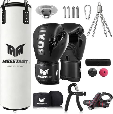 Mesetast Punching Bag for Adults, 4ft Heavy Boxing Bag Set with 12 OZ Gloves for Boxing MMA Karate Kickboxing - Unfilled in Kuwait