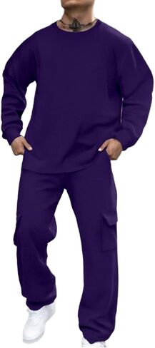 Men Sweatsuits Sets Solid Color Sweat Suits 2 Piece Set Sweatsuit Zip/Pullover Hoodie Sweatpants Set Jogging Track Suits in Kuwait