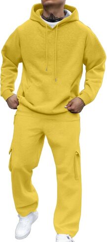 Men Sweatsuits Sets Solid Color Sweat Suits 2 Piece Set Sweatsuit Zip/Pullover Hoodie Sweatpants Set Jogging Track Suits in Kuwait