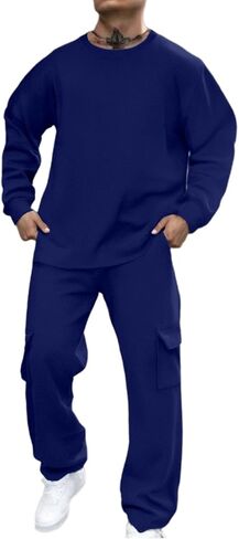 Men Sweatsuits Sets Solid Color Sweat Suits 2 Piece Set Sweatsuit Zip/Pullover Hoodie Sweatpants Set Jogging Track Suits in Kuwait