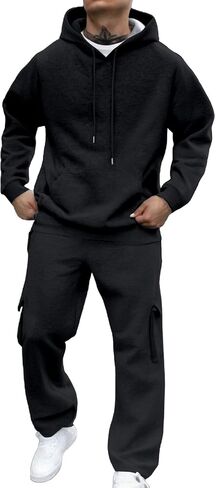 Men Sweatsuits Sets Solid Color Sweat Suits 2 Piece Set Sweatsuit Zip/Pullover Hoodie Sweatpants Set Jogging Track Suits in Kuwait