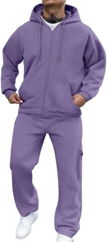 Men Sweatsuits Sets Solid Color Sweat Suits 2 Piece Set Sweatsuit Zip/Pullover Hoodie Sweatpants Set Jogging Track Suits in Kuwait