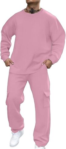 Men Sweatsuits Sets Solid Color Sweat Suits 2 Piece Set Sweatsuit Zip/Pullover Hoodie Sweatpants Set Jogging Track Suits in Kuwait