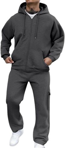 Men Sweatsuits Sets Solid Color Sweat Suits 2 Piece Set Sweatsuit Zip/Pullover Hoodie Sweatpants Set Jogging Track Suits in Kuwait