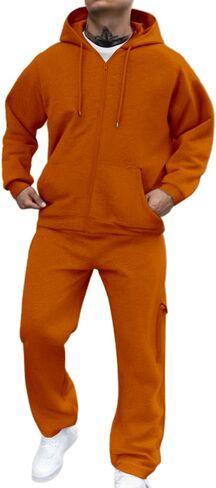 Men Sweatsuits Sets Solid Color Sweat Suits 2 Piece Set Sweatsuit Zip/Pullover Hoodie Sweatpants Set Jogging Track Suits in Kuwait