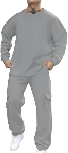 Men Sweatsuits Sets Solid Color Sweat Suits 2 Piece Set Sweatsuit Zip/Pullover Hoodie Sweatpants Set Jogging Track Suits in Kuwait