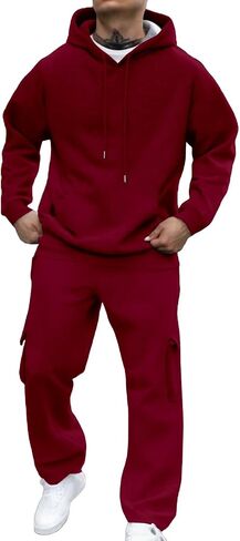 Men Sweatsuits Sets Solid Color Sweat Suits 2 Piece Set Sweatsuit Zip/Pullover Hoodie Sweatpants Set Jogging Track Suits in Kuwait