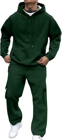 Men Sweatsuits Sets Solid Color Sweat Suits 2 Piece Set Sweatsuit Zip/Pullover Hoodie Sweatpants Set Jogging Track Suits in Kuwait