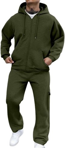 Men Sweatsuits Sets Solid Color Sweat Suits 2 Piece Set Sweatsuit Zip/Pullover Hoodie Sweatpants Set Jogging Track Suits in Kuwait