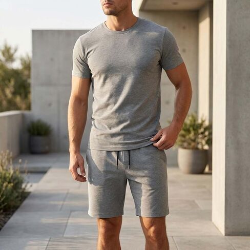 2 Piece Tracksuit Men's Short Sleeve Crew Neck Casual Classic Basic in Kuwait