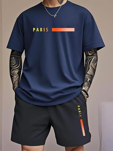 Men's 2026 2 Piece Outfit Letter Print T Shirts and Shorts Summer Beach Lounge Short Sleeve Sets in Kuwait