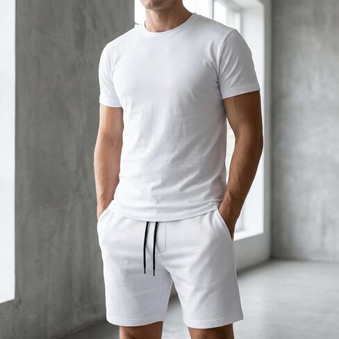 2 Piece Tracksuit Men's Short Sleeve Crew Neck Casual Classic Basic in Kuwait