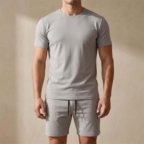 2 Piece Tracksuit Men's Short Sleeve Crew Neck Casual Classic Basic in Kuwait