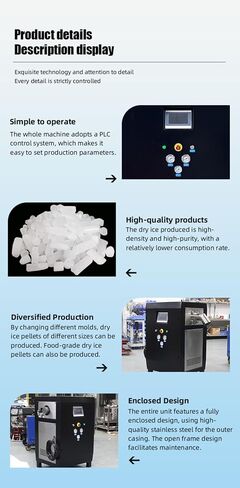 Industrial Dry Ice Pellet Making Machine, Automatic Dry Ice Pelletizer, CO2 Manufacturing Equipment with Touch Screen for Cleaning, Food Processing and Cold Chain Logistics in Kuwait