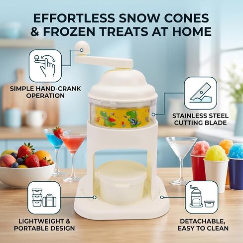Fdit Manual Ice Shaver, Portable Hand Crank Snow Cone Machine with Ice Tray, Stainless Steel Cutter Crusher for Homemade Slushies Cold Drinks Indoor Outdoor Camping Use in Kuwait